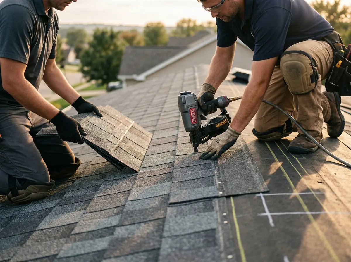 Professional roofer working on a residential roof in Dana Point